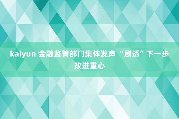 kaiyun 金融监管部门集体发声 “剧透”下一步改进重心