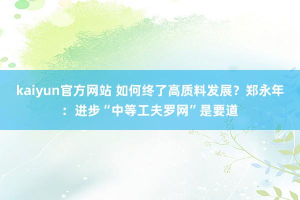 kaiyun官方网站 如何终了高质料发展？郑永年：进步“中等工夫罗网”是要道